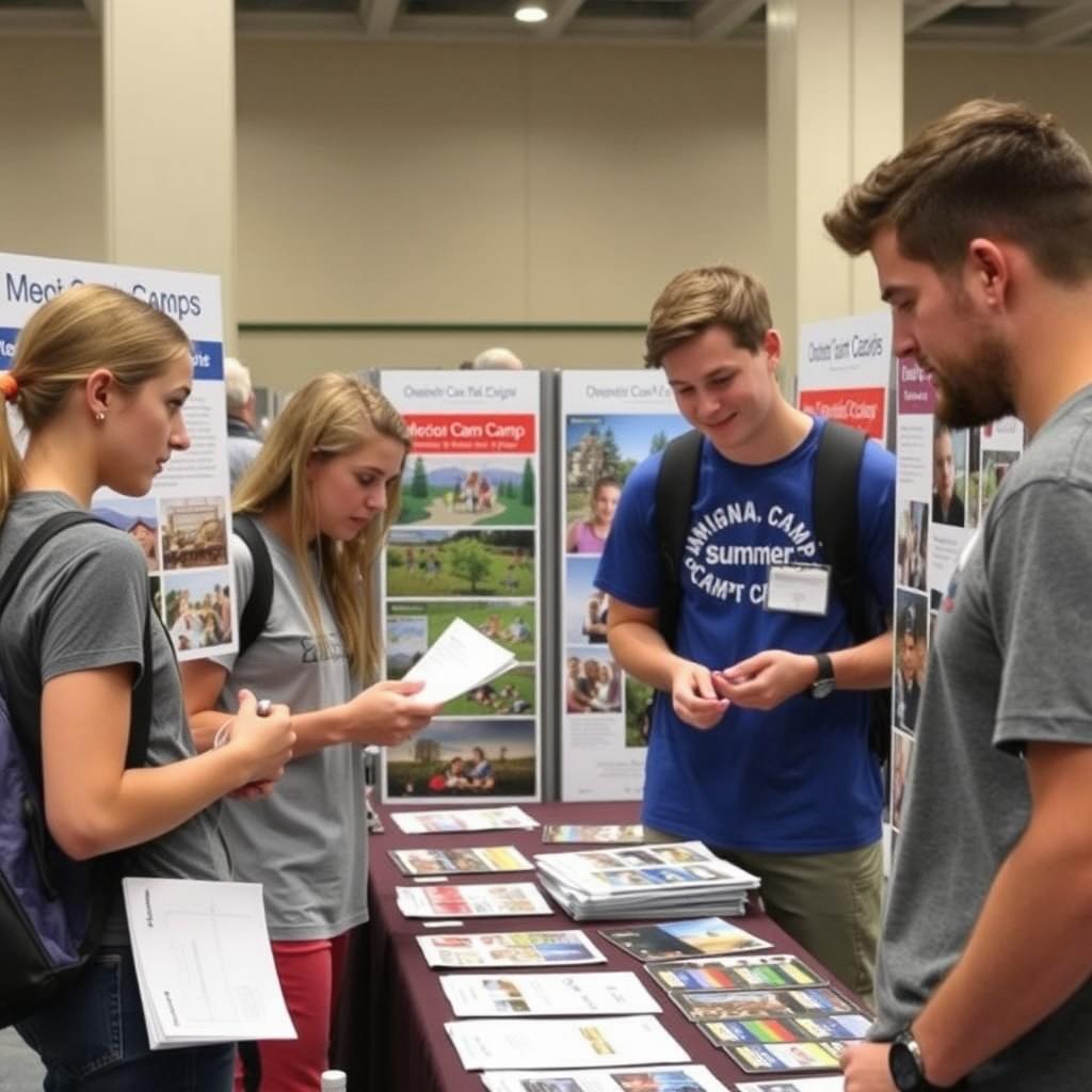 Applicants learning about different summer camps at the recruitment fair Applicants learning about different summer camps at the recruitment fair