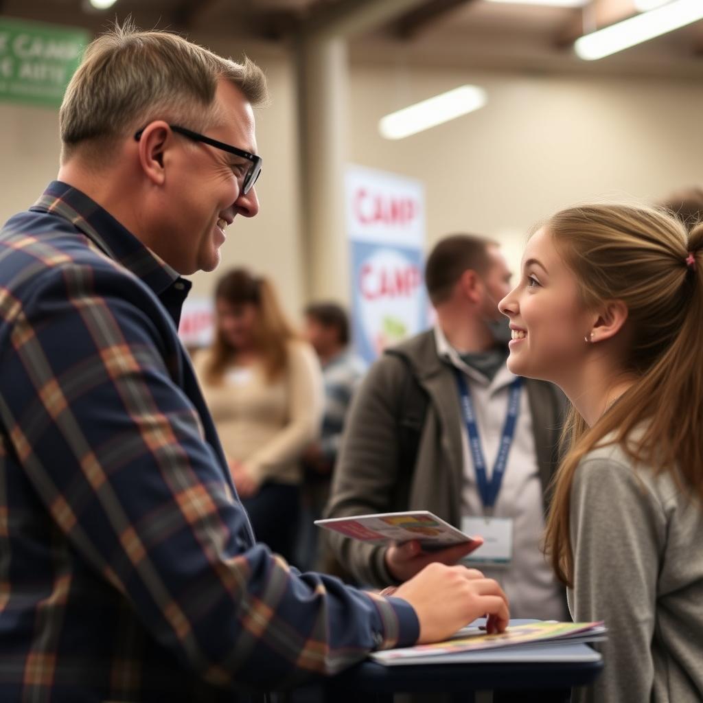 Camp director interviewing a candidate at Summer Camp Recruitment Fair Manchester Camp director interviewing a candidate at Summer Camp Recruitment Fair Manchester