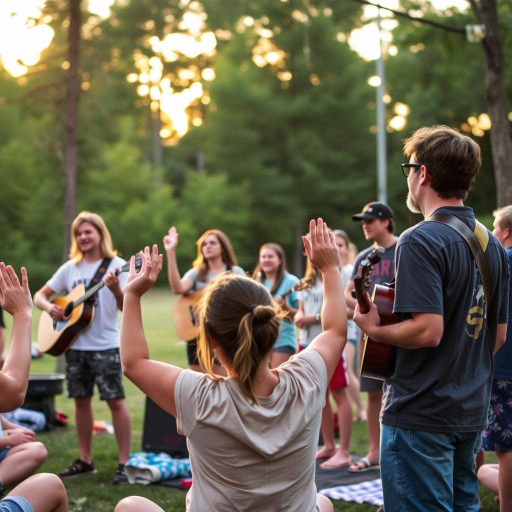 Experienced Christian mentors leading worship at camp Experienced Christian mentors leading worship at camp