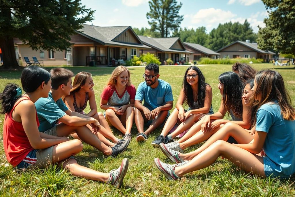 Group of teens bonding at Christian summer camp Group of teens bonding at Christian summer camp