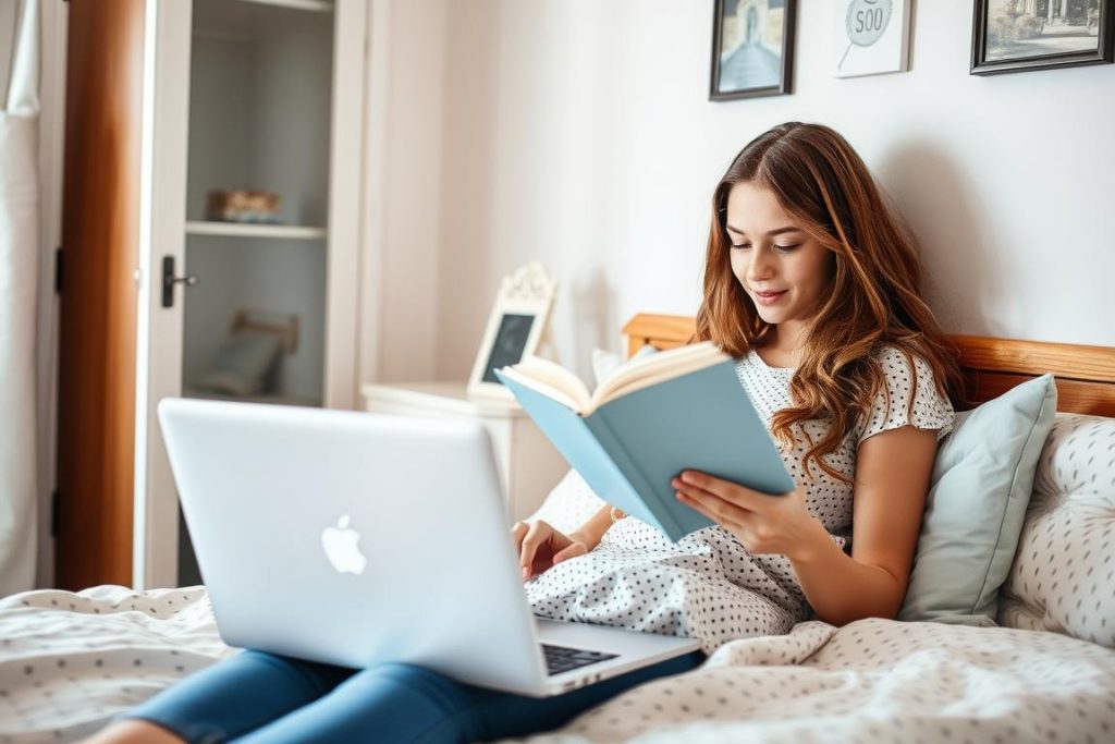 An au pair enjoying private time in her room, balancing integration with privacy in the do au pairs have to live with you arrangement