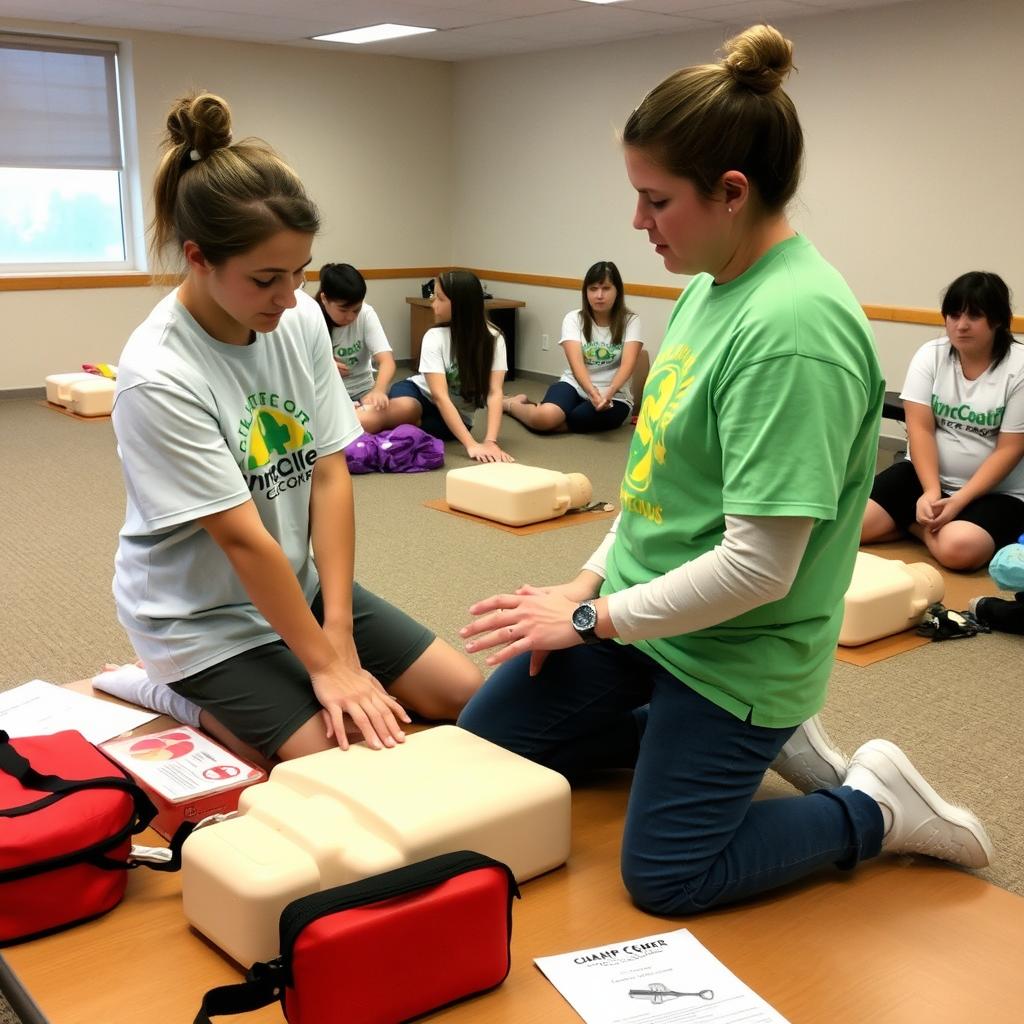 Camp counselor receiving CPR and first aid training certification