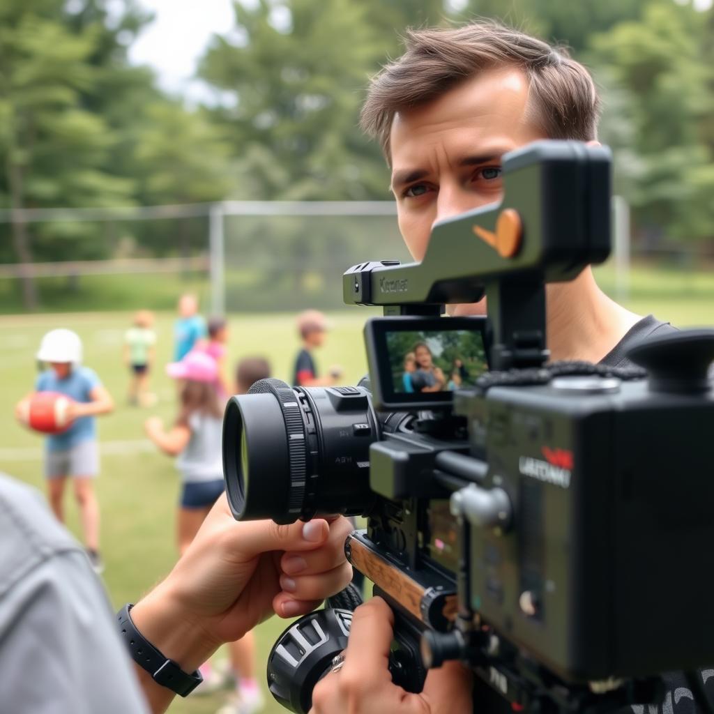 Camp videographer filming campers during a sports activity