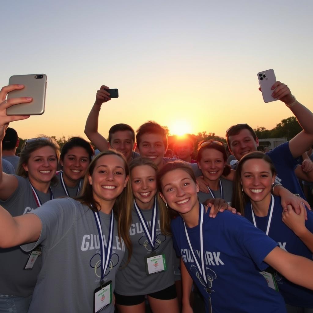 Campers celebrating and taking photos together after Olympic Camp Games