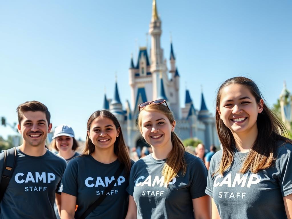 Disney World castle with summer camp staff enjoying their day off in Florida