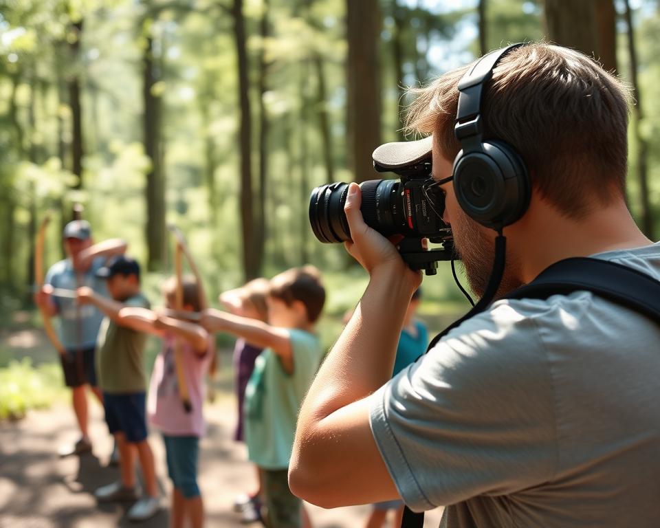 Photographer capturing a summer camp archery session