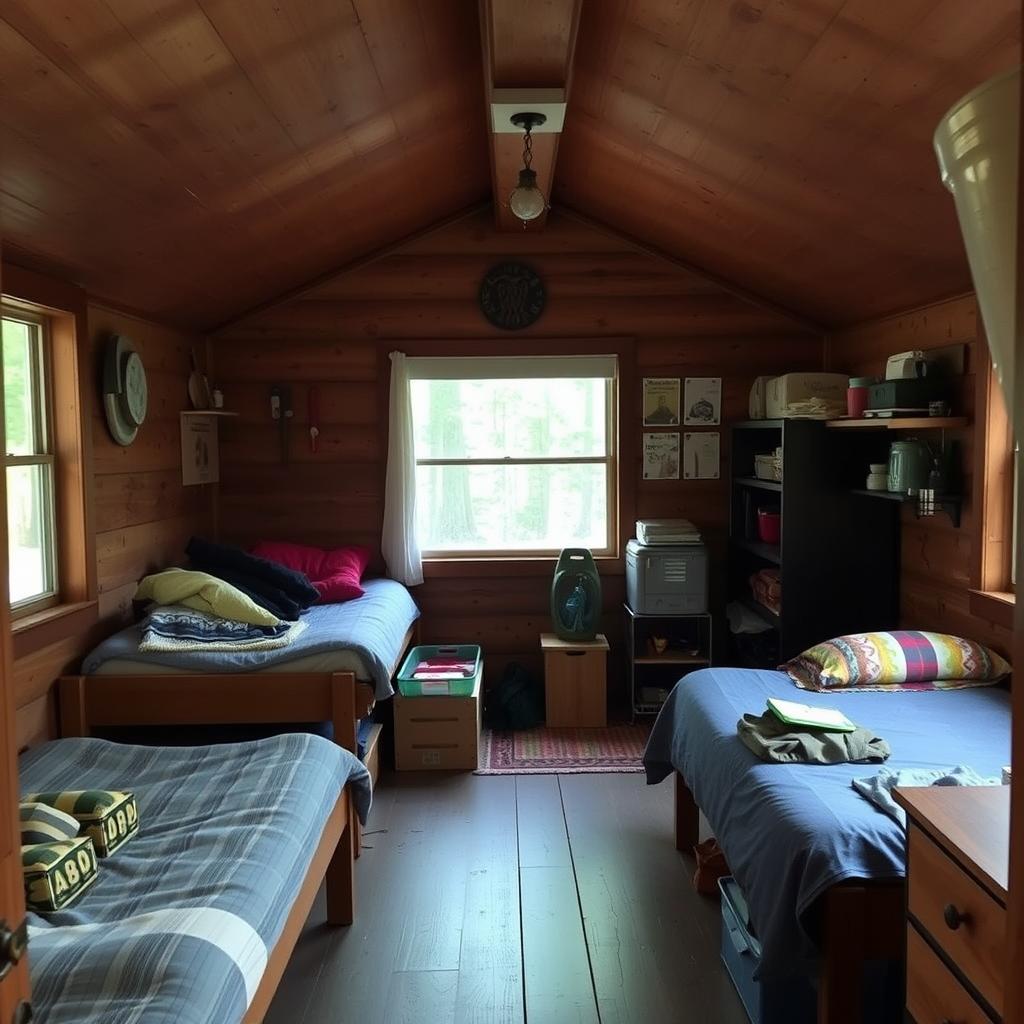 Staff cabin accommodations at summer camp