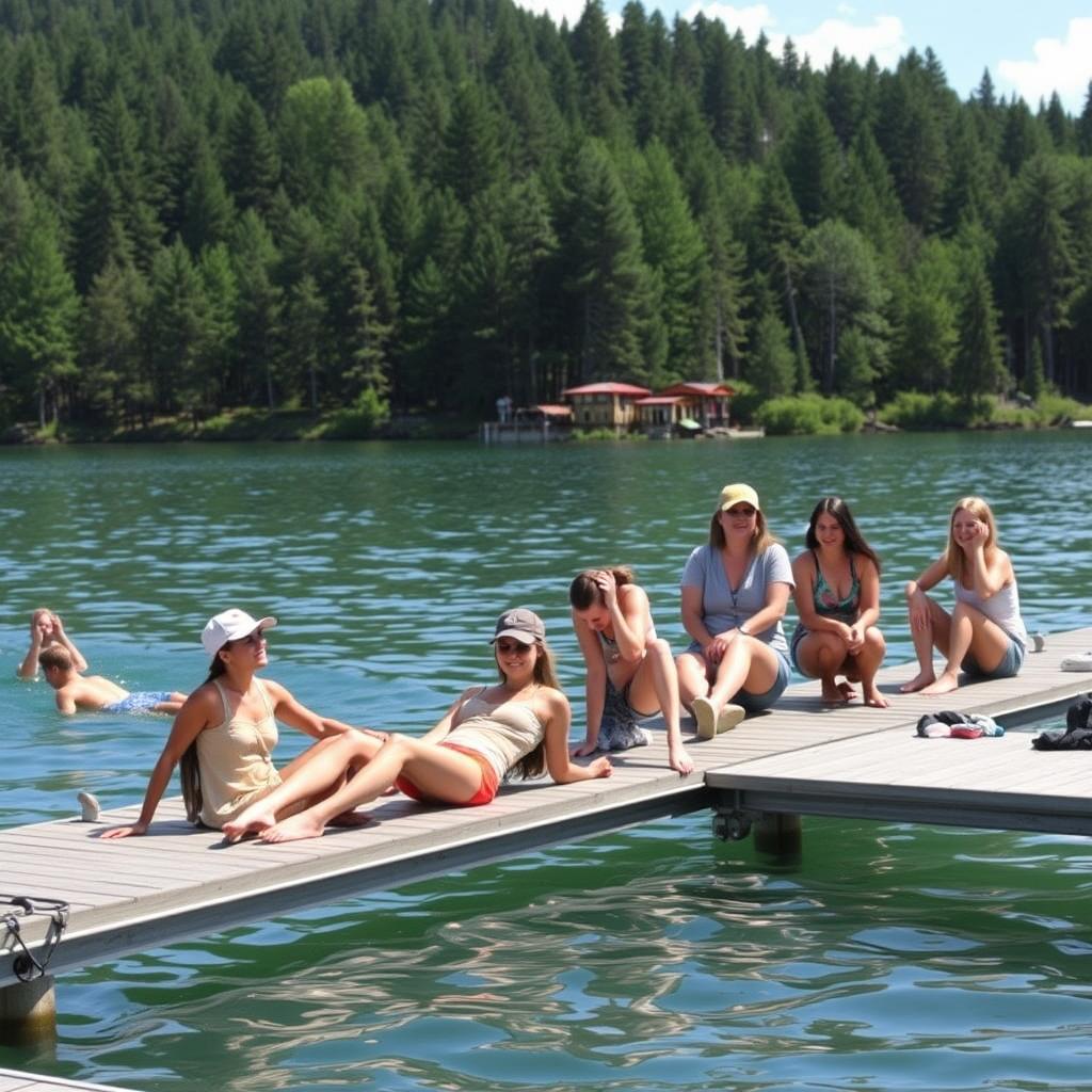 Summer camp staff enjoying time off at the lake
