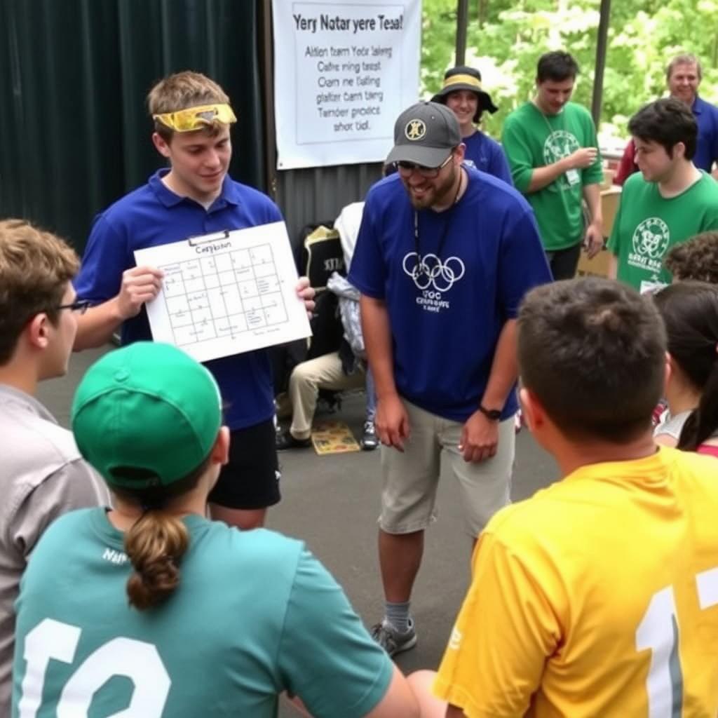 Team captain leading a strategy session during Olympic Camp Games