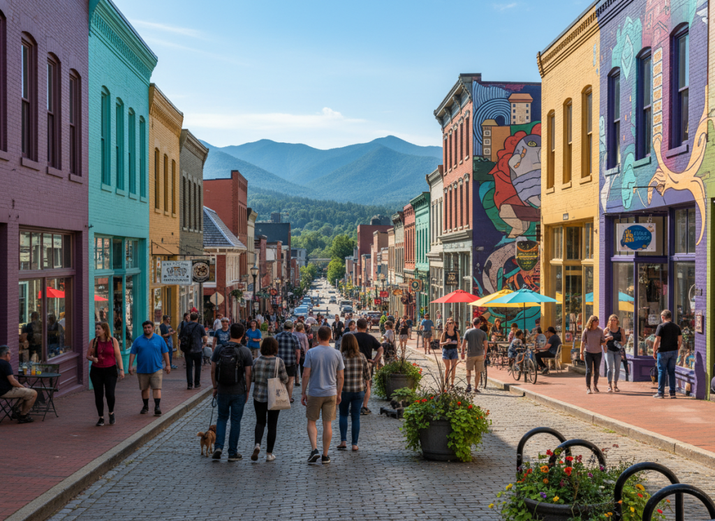 Asheville North Carolina downtown for post camp travel USA road trip