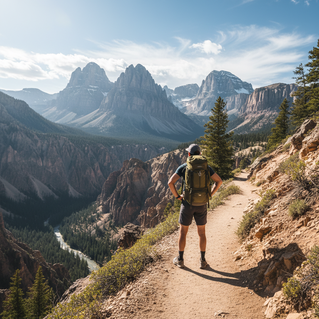 Hiking trail in national park for post camp travel USA road trip