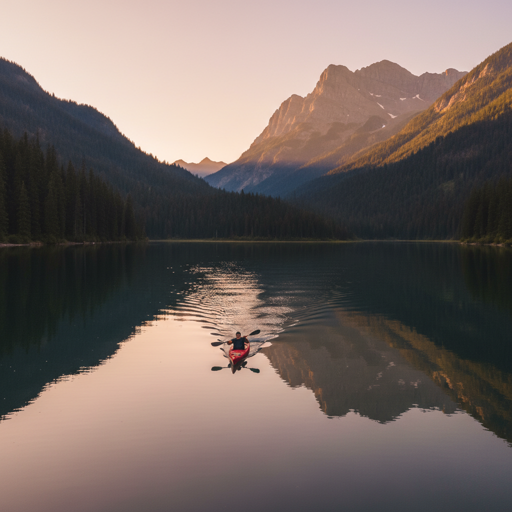 Kayaking on a lake for post camp travel USA road trip