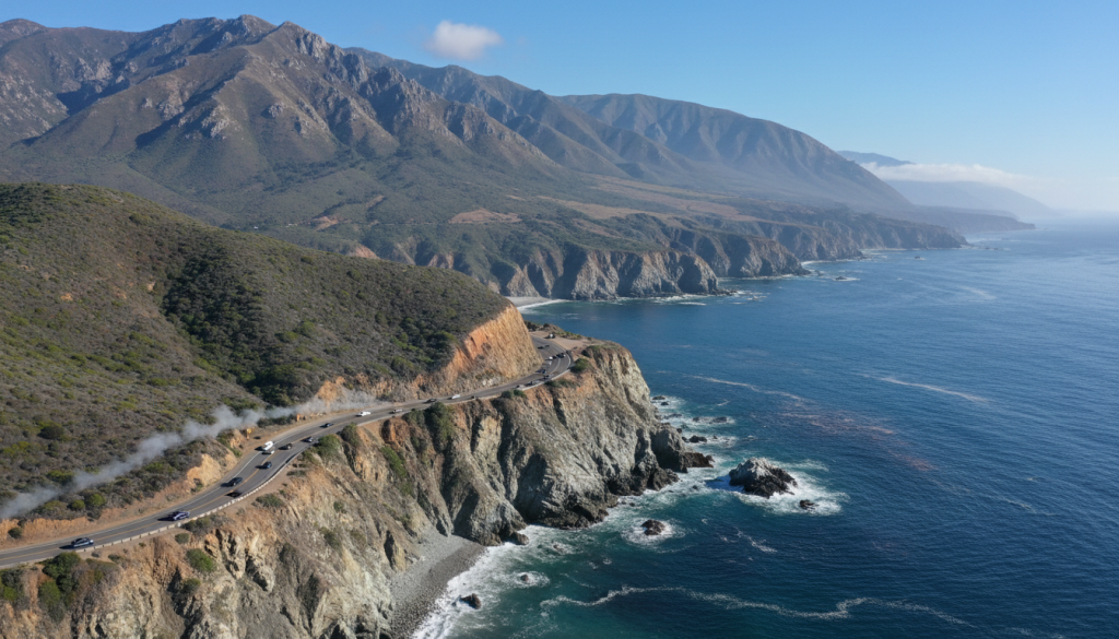 Pacific Coast Highway scenic view for post camp travel USA road trip