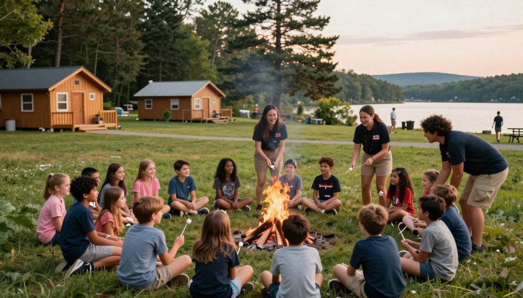 Camp New York counselors with campers enjoying outdoor activities in New York summer camp