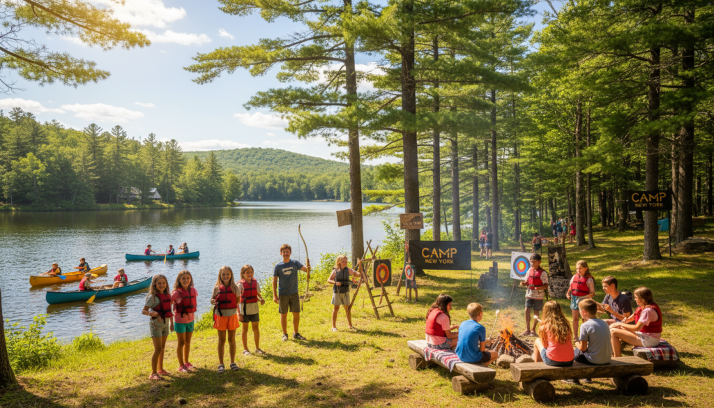 Camp New York summer activities with children from UK and America enjoying outdoor programs