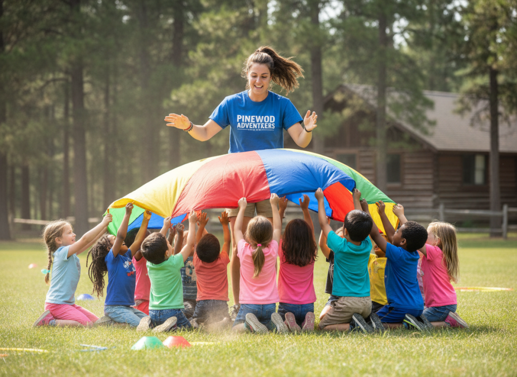 Camp counselor leading group activity