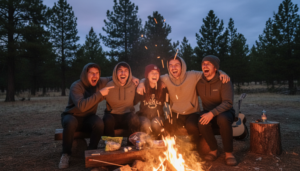 Camp staff members enjoying recreational time together during staff evening activities