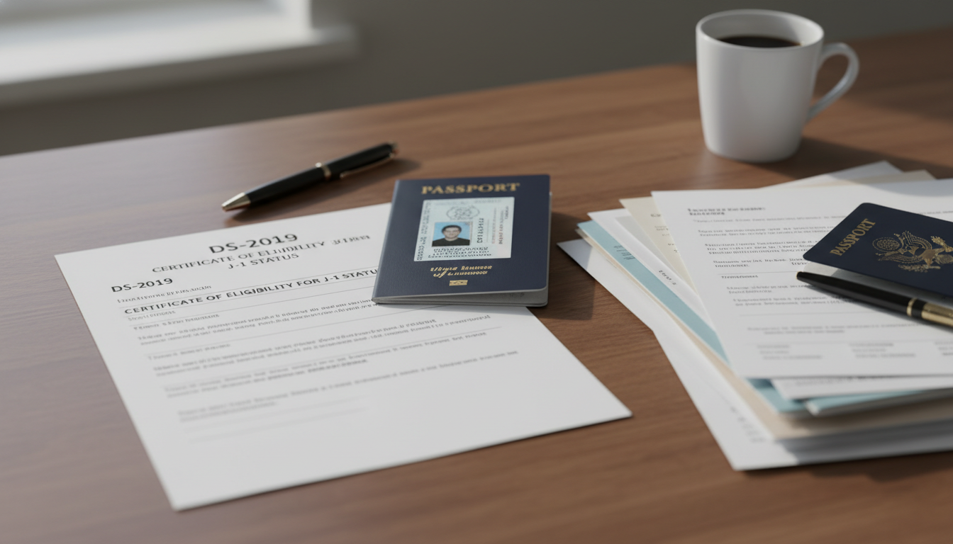 DS 2019 form document with J-1 visa application materials