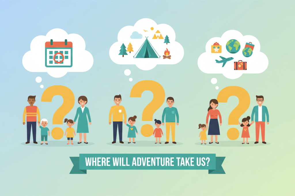 Diverse families asking questions about American summer holidays and camp planning