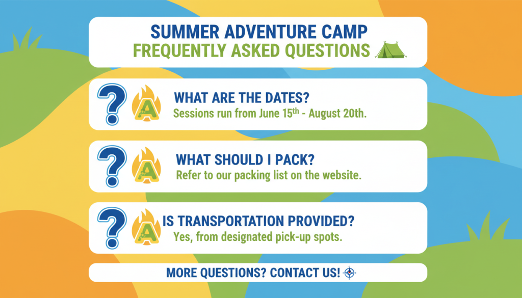 FAQ concept image showing question marks and answers about summer camp jobs