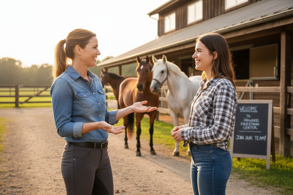FAQ concept with riding instructor answering questions