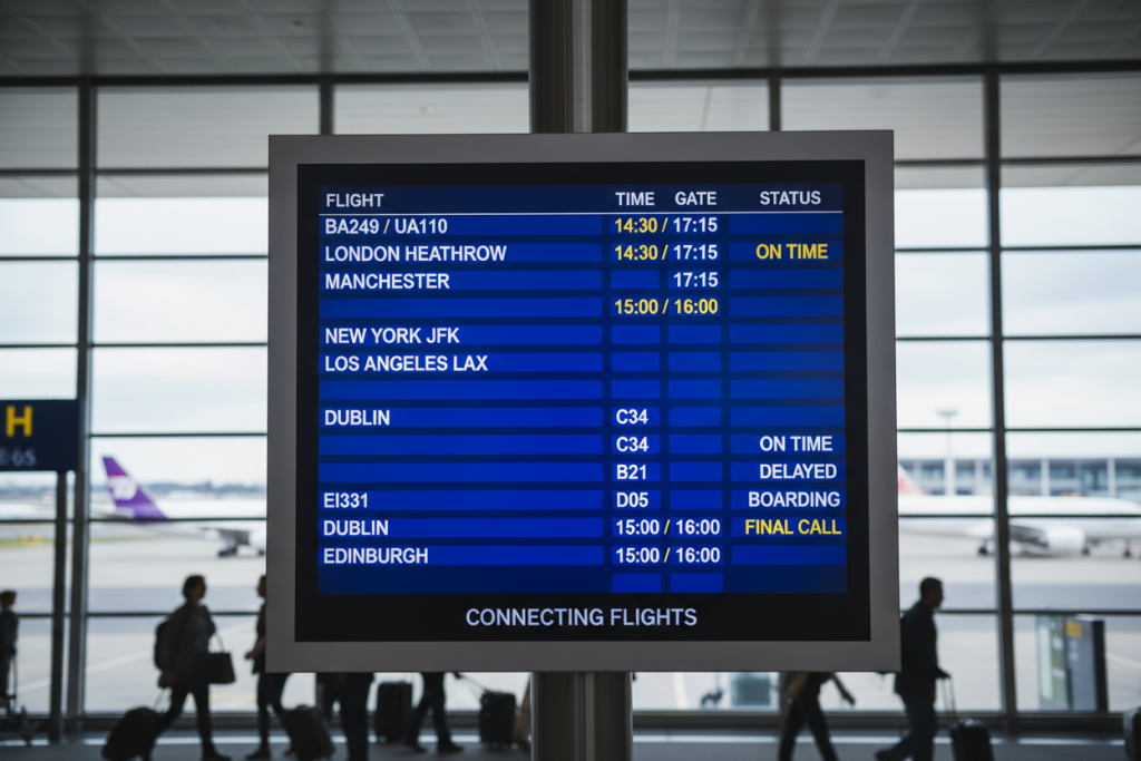 Flight connection schedule display board