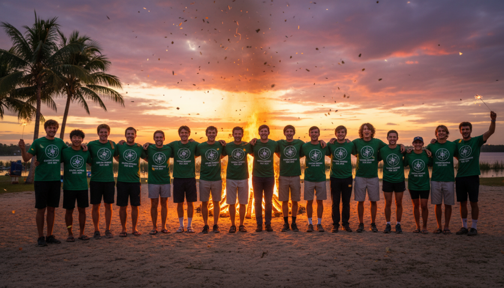Group of international camp staff celebrating together