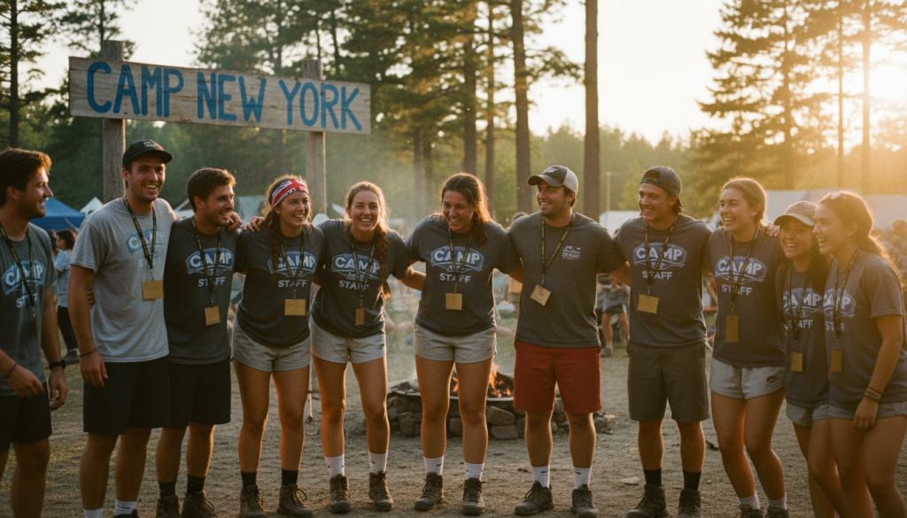Happy diverse group of counselors at Camp New York