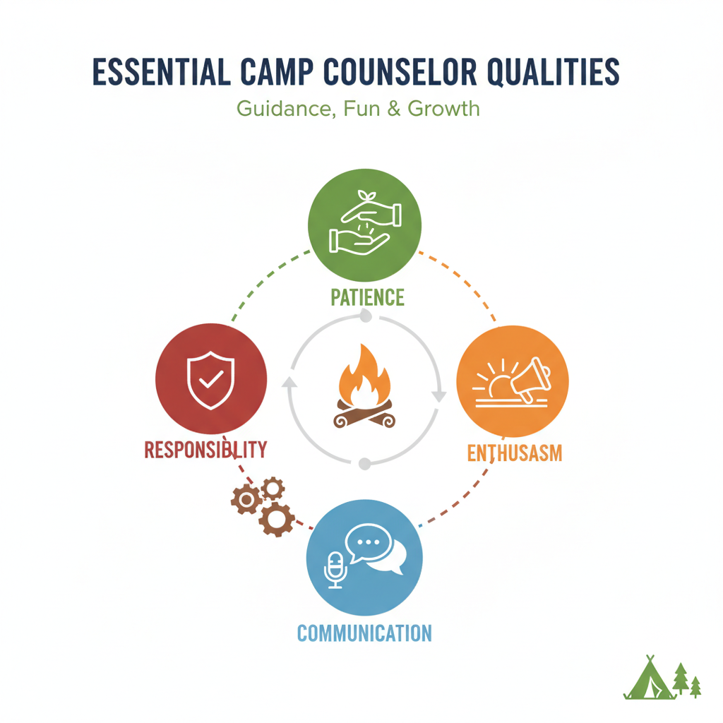 Infographic showing key qualities of successful summer camp counselors