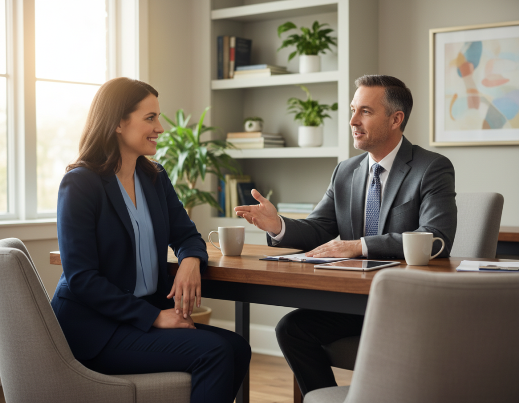 Job interview between counseling candidate and hiring manager