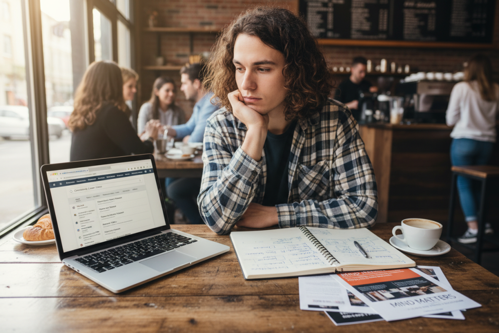 Person researching counselling career options on laptop