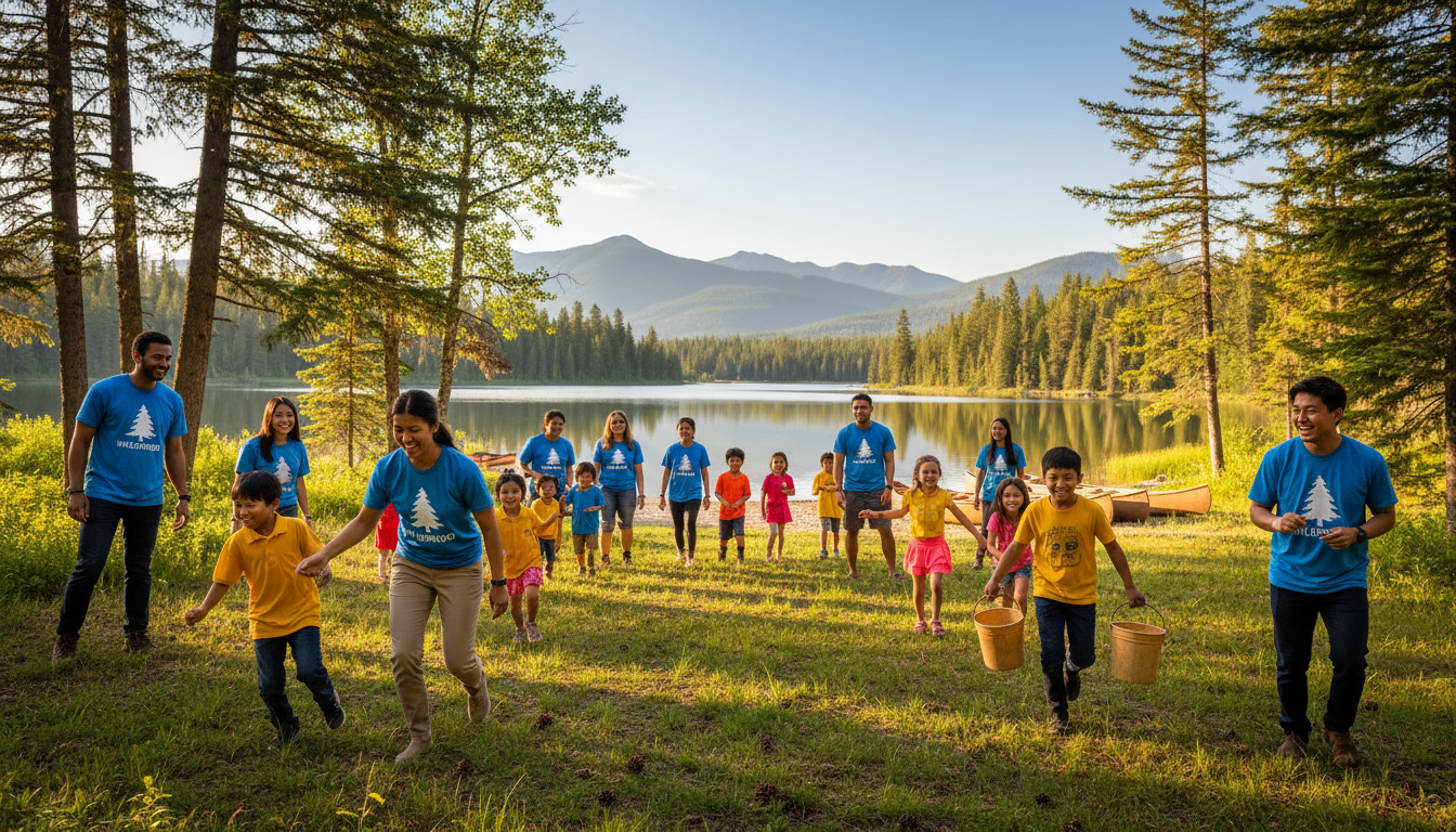 Student counsellor placements at summer camp with campers engaged in outdoor activities