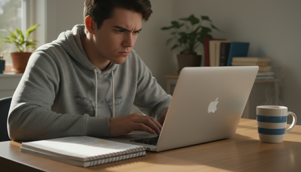 Student researching and applying for summer jobs abroad online