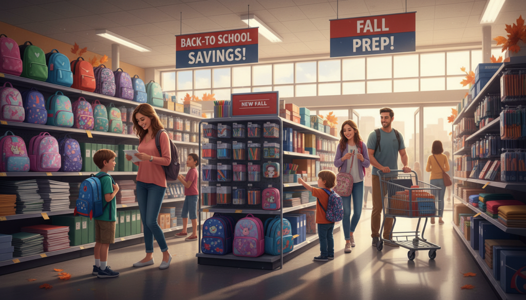 Students preparing to return to school in mid-August with new backpacks and supplies