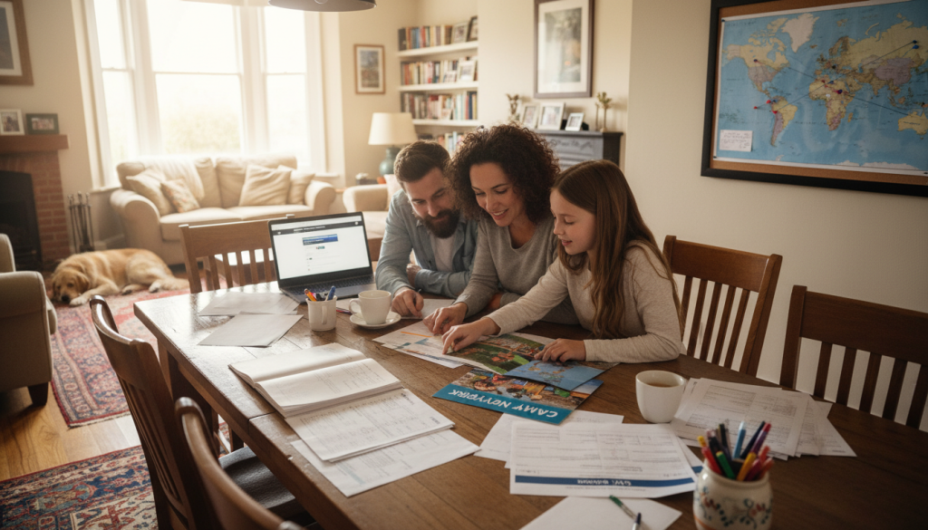 UK family planning summer camp travel with calendar and documents