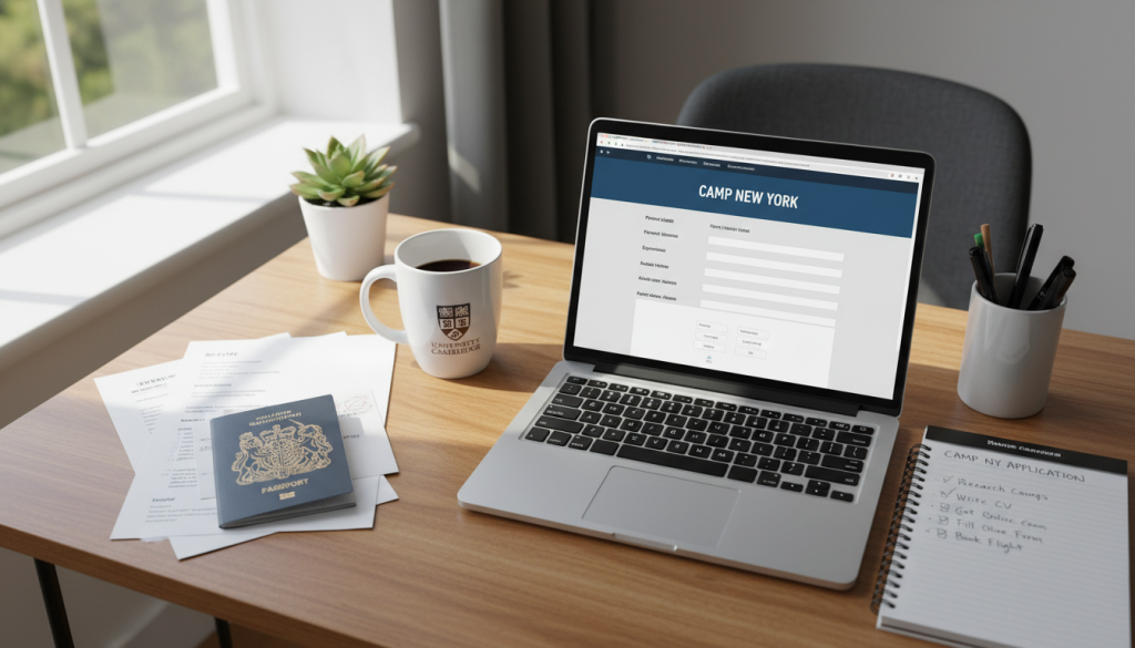 UK student completing camp application on laptop