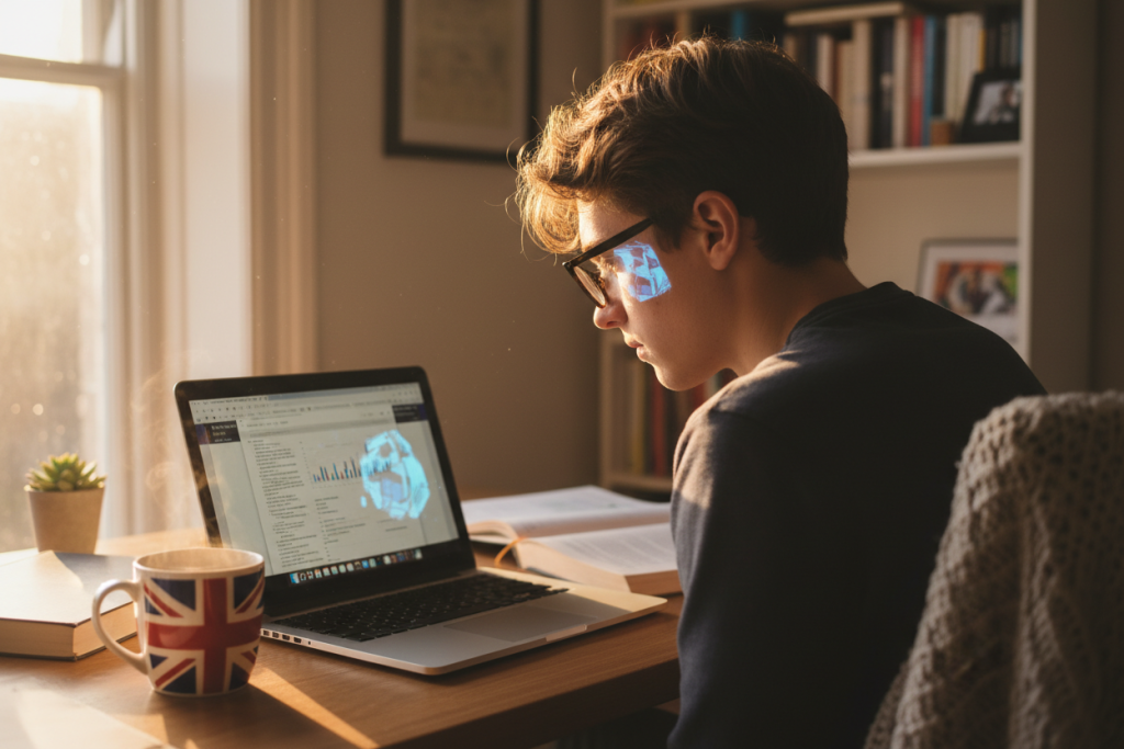 UK student reading DS-2019 FAQ information on laptop