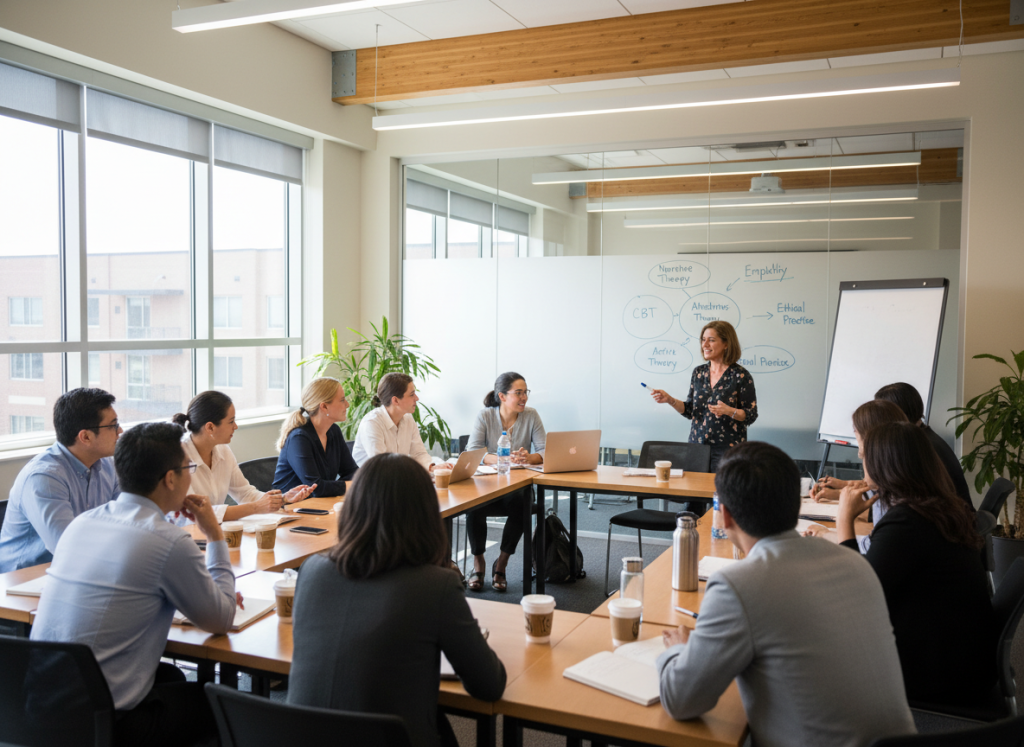 University counselling program classroom with students