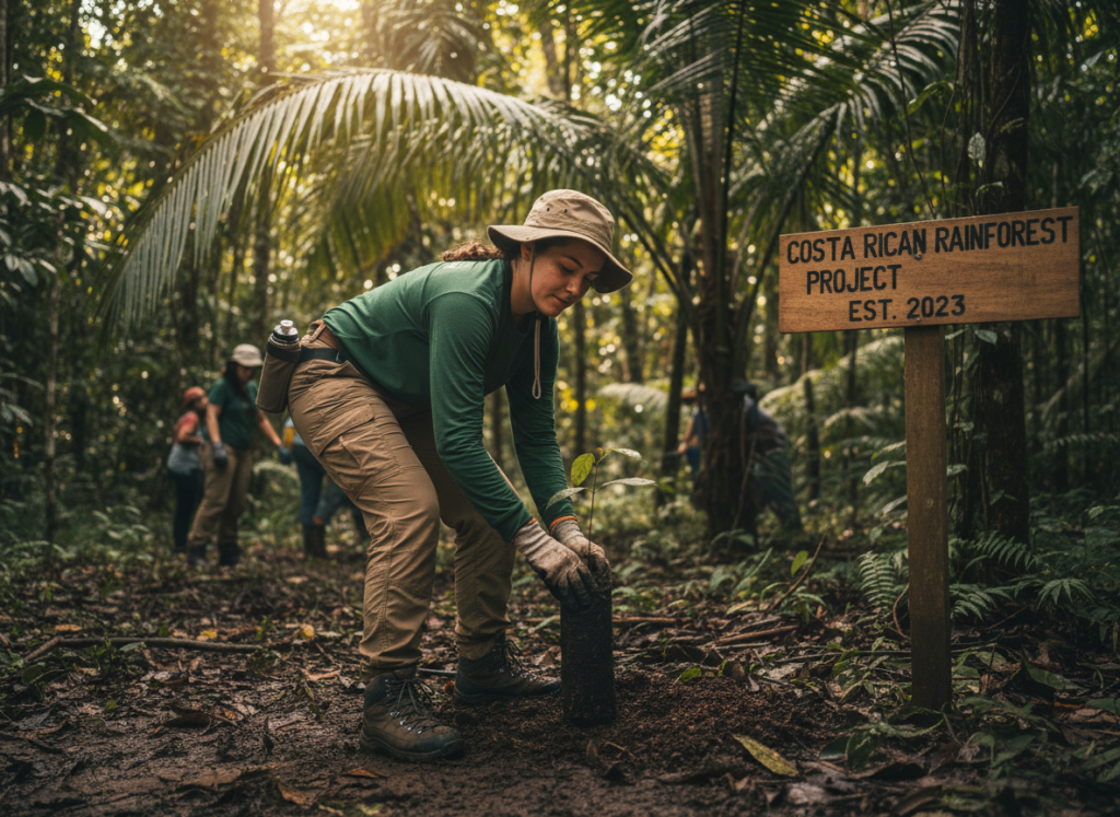 Volunteer working on conservation project in Costa Rican rainforest
