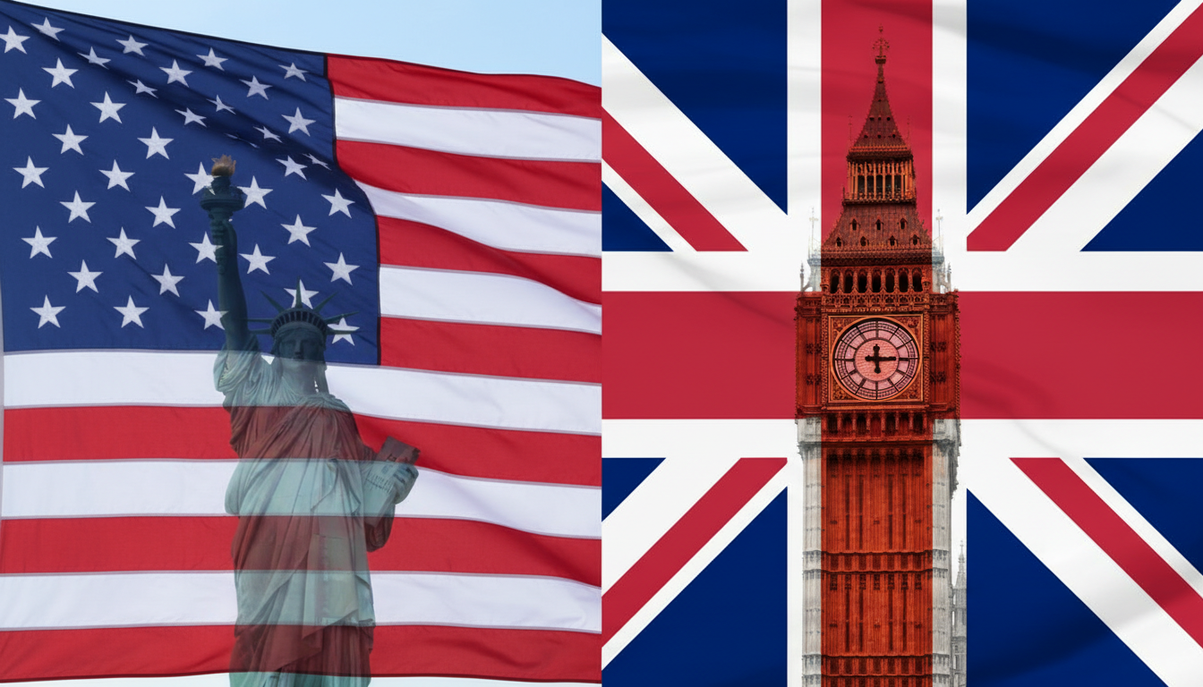 america vs uk comparison showing American and British flags side by side