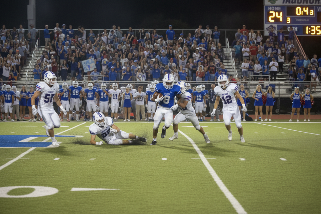 american football game at high school with crowd