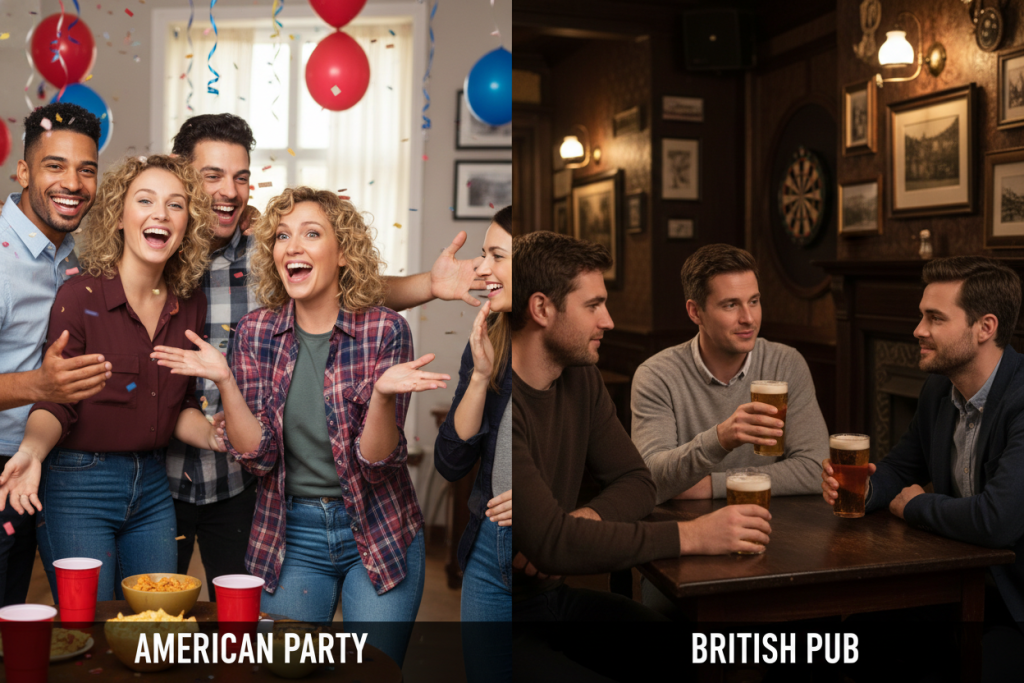 americans meeting new people at social event versus british reserved interaction