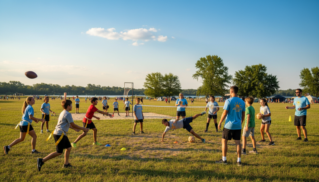 camp participants engaged in mix of american and international games