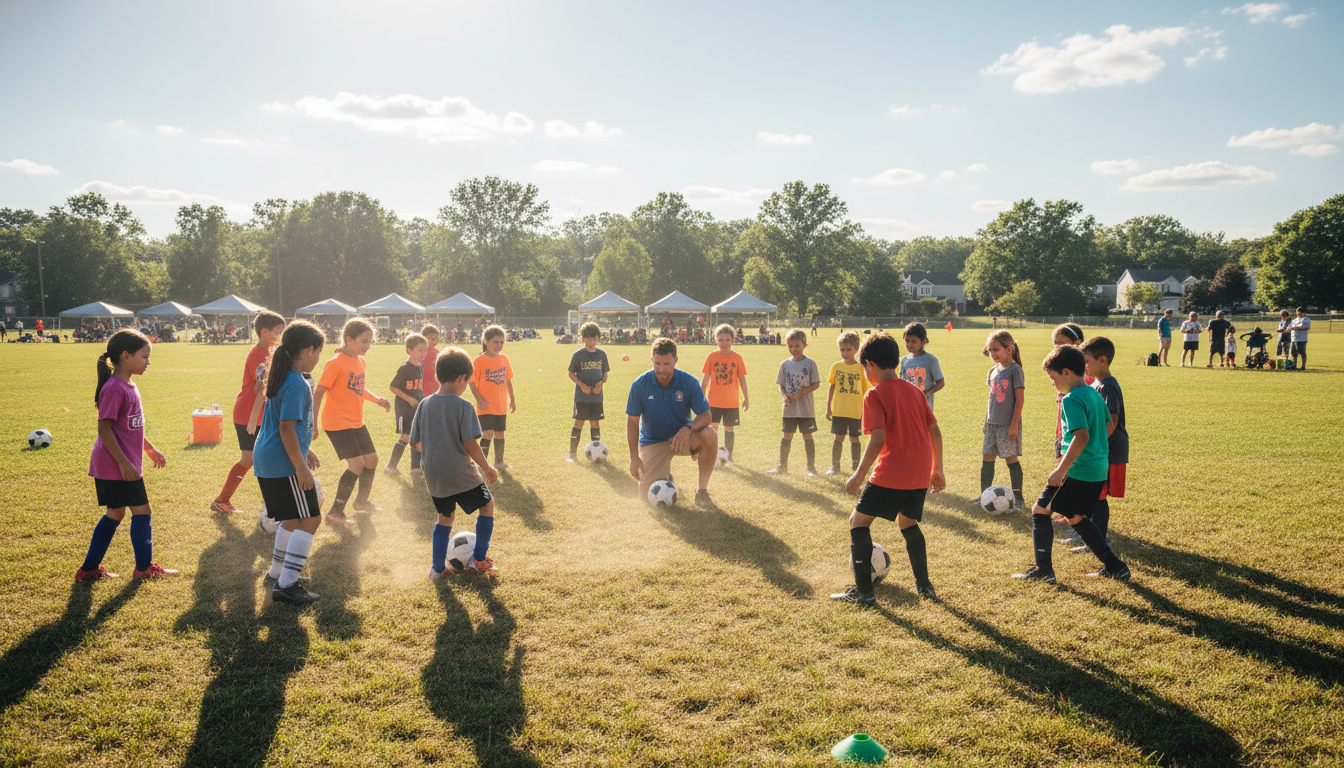 football coaching in america with young athletes on field