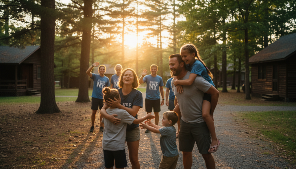 happy campers and parents at camp new york reunion sunset