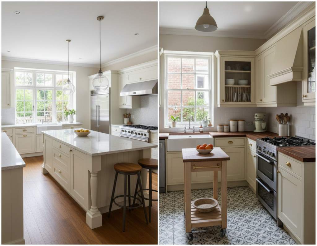 spacious american kitchen versus compact british kitchen