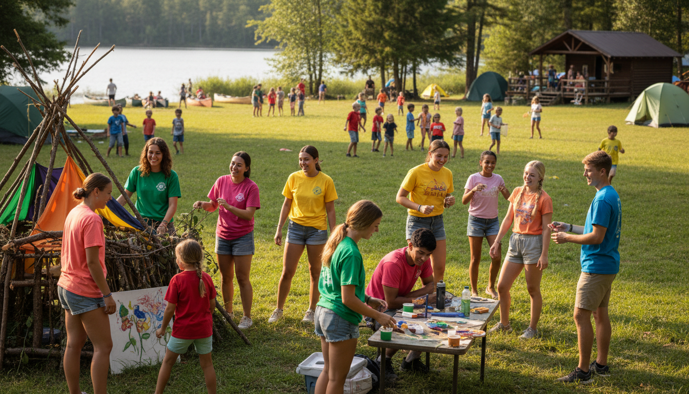 students working together at summer camp best places to do work experience