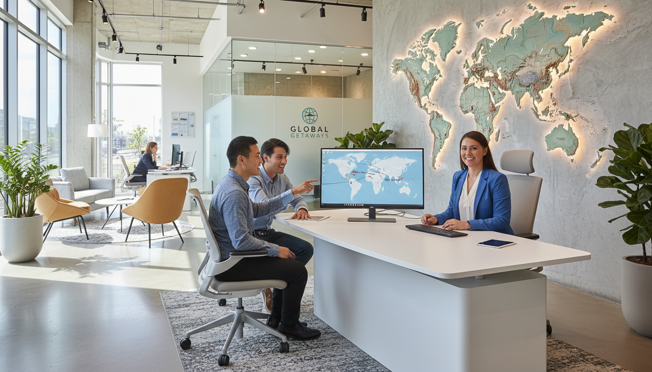 travel counsellors jobs concept showing professional helping clients plan trips