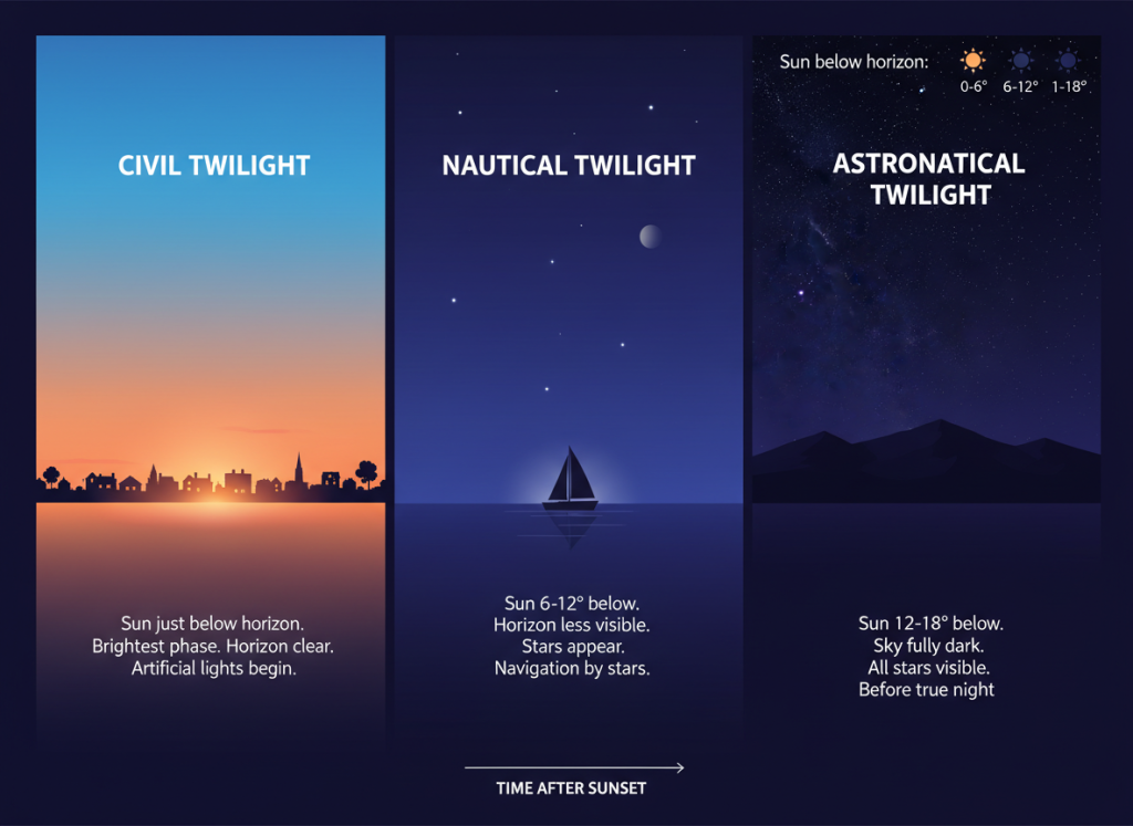 twilight phases civil nautical astronomical darkness diagram