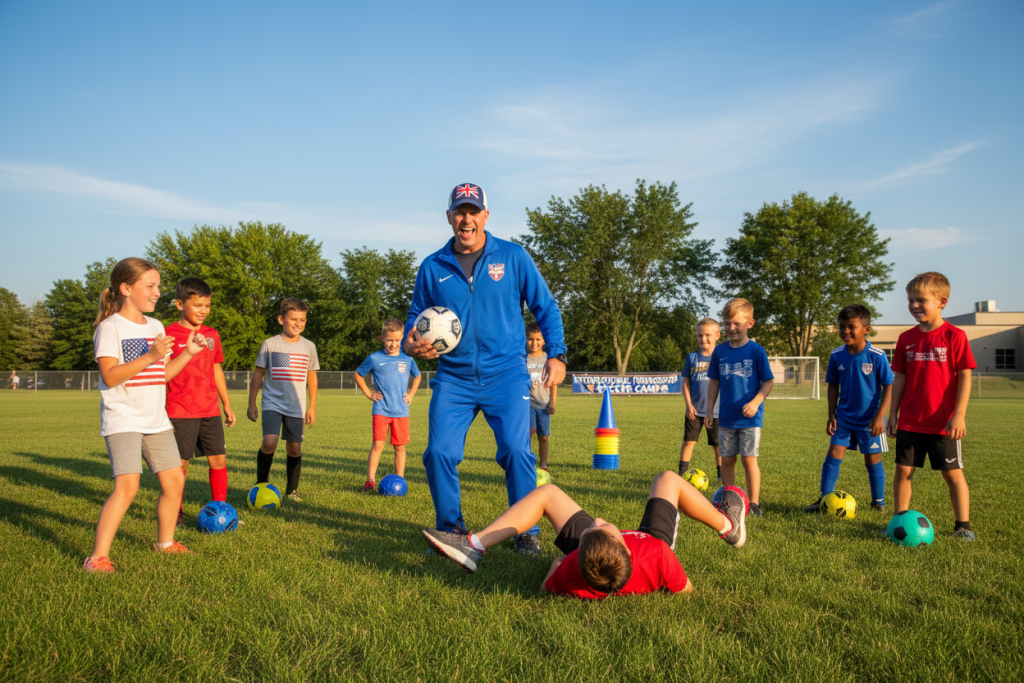 uk football coach working with american youth players